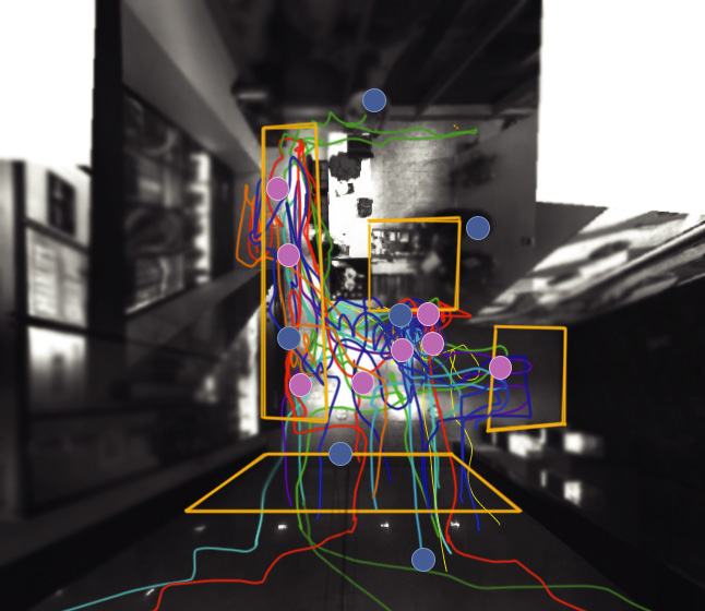 Foot traffic analytics sensor view showing real-time movement mapping in a building