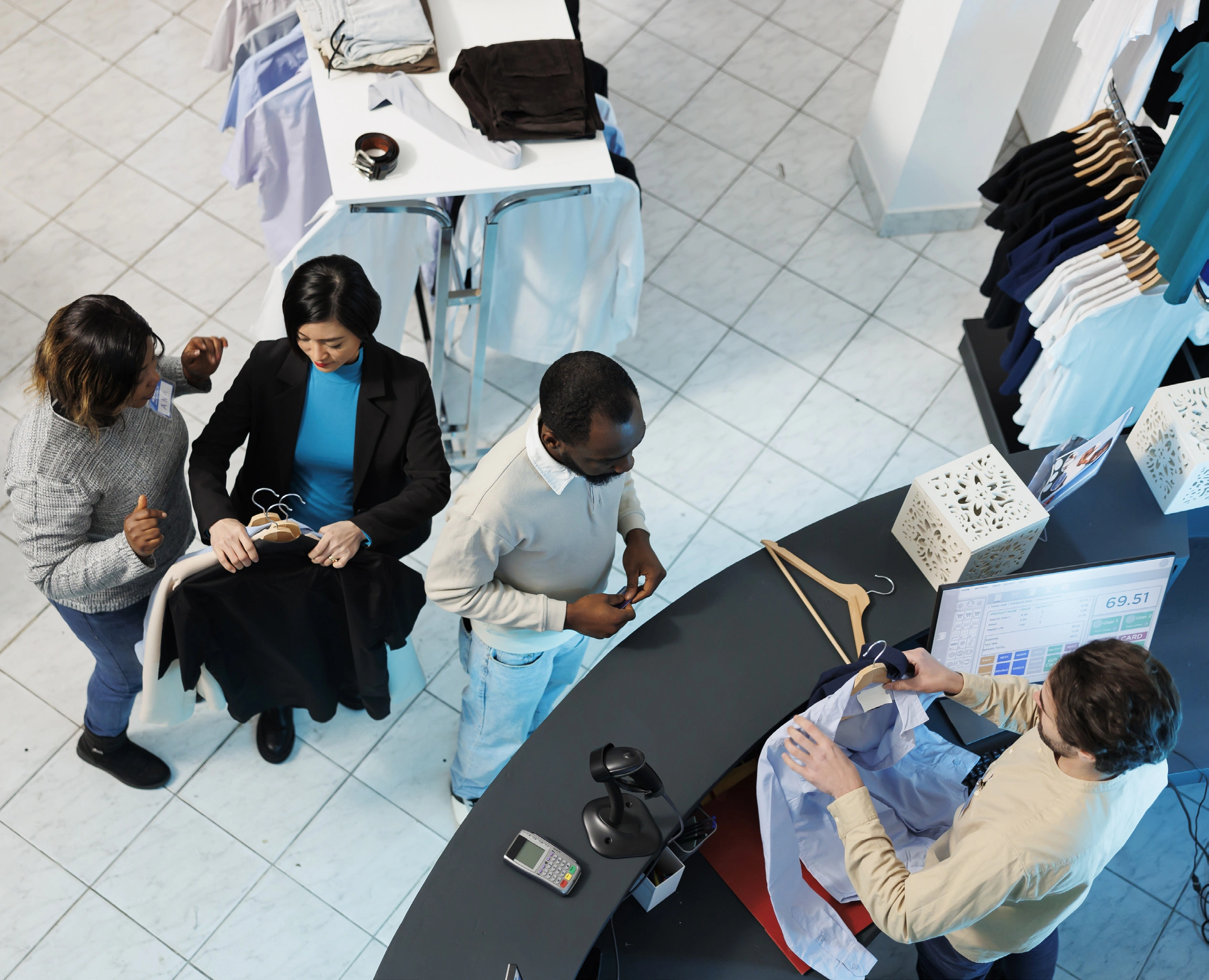 Overhead view of retail floor showing customer behaviour and foot traffic patterns